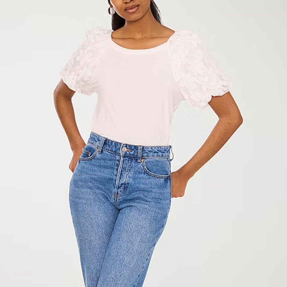 Sam And Jess Womens Short Sleeve Blouse , Ivory Sz Large